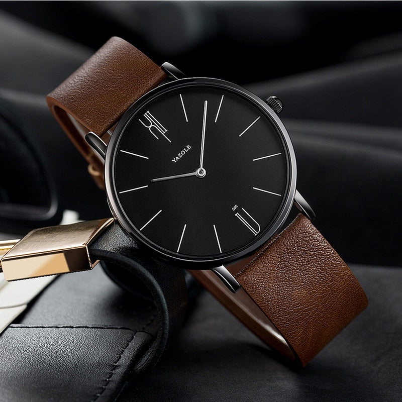 Simple Men's Watches Genuin Leather Bussiness Quartz Men Watch Waterproof Black White Dail Quartz Watch For Men Drop Shipping