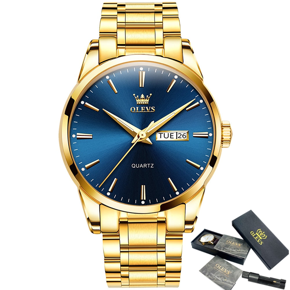 OLEVS Men Watches Top Brand Luxury Fashion Business Breathable Leather Luminous Hand Quartz Wristwatch Gift for Man Reloj Hombre