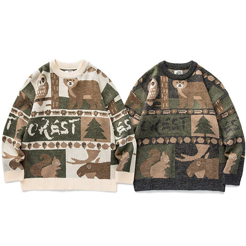Winter Vintage Sweater Men New Japanese Cute Bear Couples Knitted Sweater Pullover Hip Hop Harajuku Streetwear Men Clothing Tops