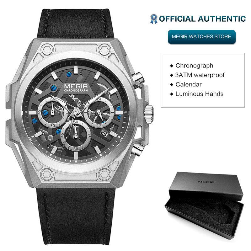 MEGIR Blue Watch Men Stainless Steel Dress Wrist Watch Man Waterproof Chronograph Quartz Watches Relogio Masculino часы мужские