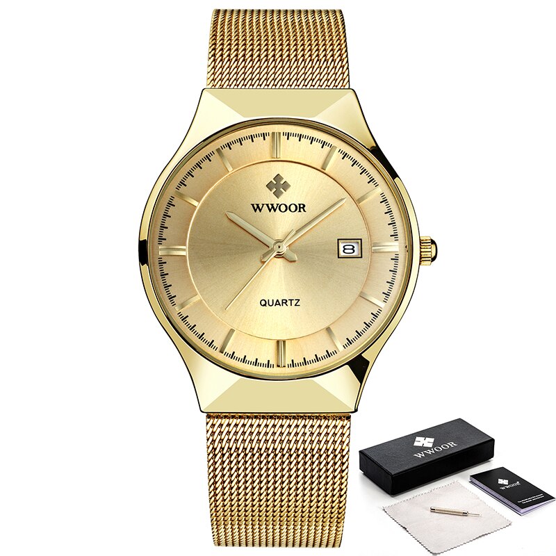 WWOOR Watch Men Luxury Ultra-thin Casual Mens Watch Blue Waterproof Stainless Steel Quartz Auto Date Fashion Watches Mens 2021