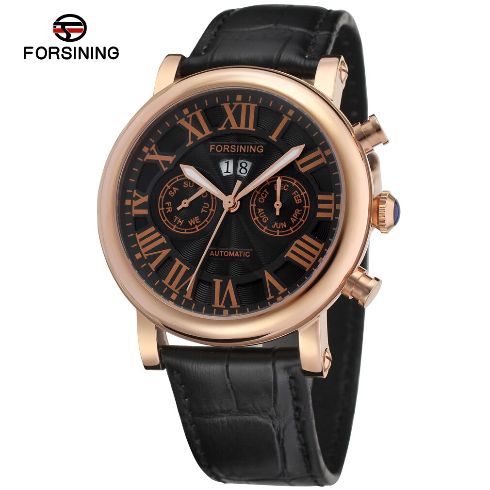 Luxury Design Men's Mechanic Watches Leather Strap Butterfly Clasp Male Clock Auto Date Day Month Calendar Wristwatches for Man