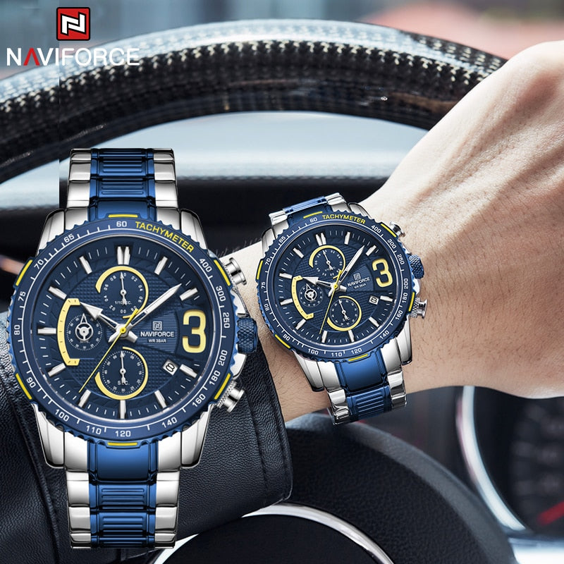 NAVIFORCE Luxury Watch For Men Quartz Chronograph Sport Waterproof Man Watches Military Fashion Stainless Steel Wristwatch Clock