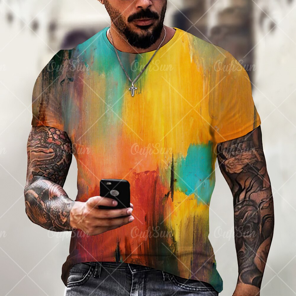 Summer Graffiti 3D Print Men's T Shirts Streetwear Polyester Crew Neck Short Sleeved Tops Casual Loose T-Shirts Men Clothing 6XL