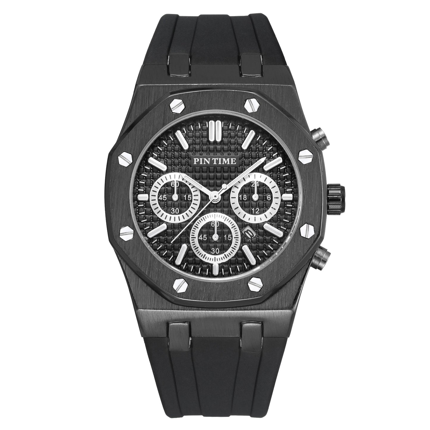 PINTIME Silicone Mens Watch Top Brand Luxury Quartz Clock Calendar Military Watch Men Sport Wristwatch Relogio Masculino Relojes