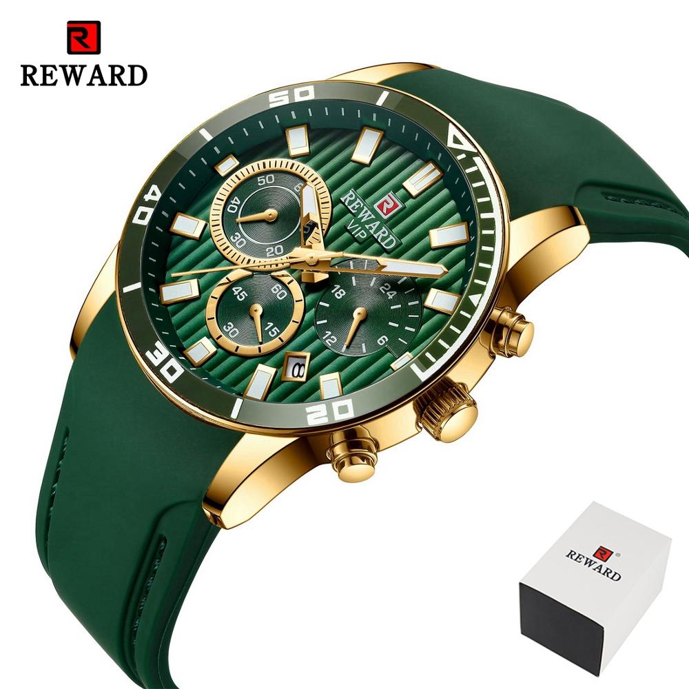 REWARD Mens Watches Top Brand Luxury Chronograph Green Men Silicone Waterproof Date Sport Wrist Watch Man Male Clock Dropship