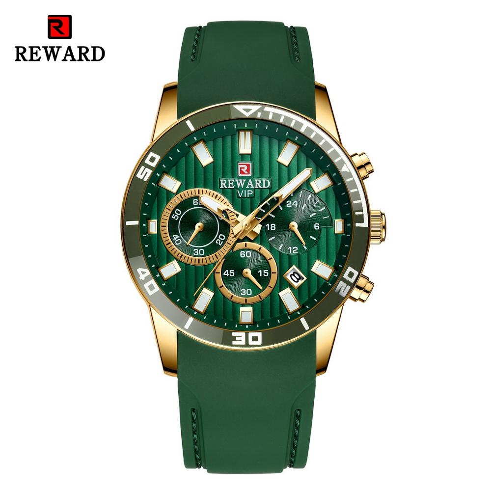 REWARD Mens Watches Top Brand Luxury Chronograph Green Men Silicone Waterproof Date Sport Wrist Watch Man Male Clock Dropship