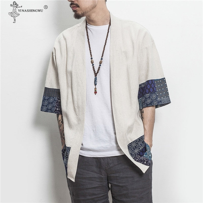 Japanese Kimono Men Cardigan Streetwear Yukata Male Shirt Haori Mens Kimono Shirt Traditional Japanese Samurai Clothing  5XL