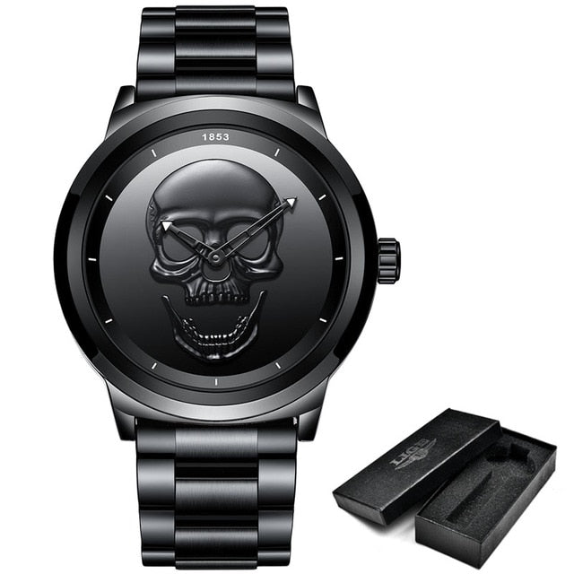 Men 3D Skull Watch LIGE Top Brand Quartz Stainless Steel Watchs Men Fashion Business Waterproof Creative Clock Relogio masculino
