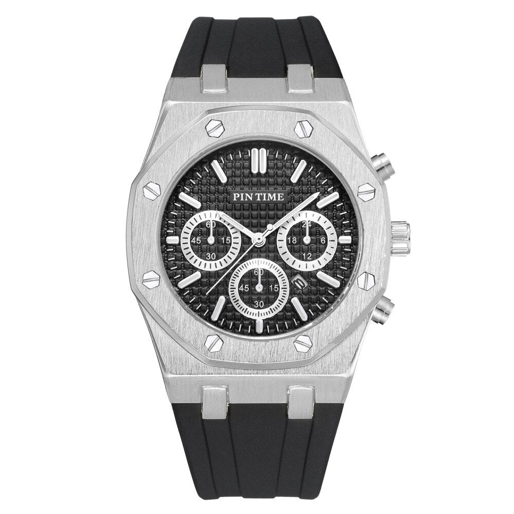 PINTIME Silicone Mens Watch Top Brand Luxury Quartz Clock Calendar Military Watch Men Sport Wristwatch Relogio Masculino Relojes
