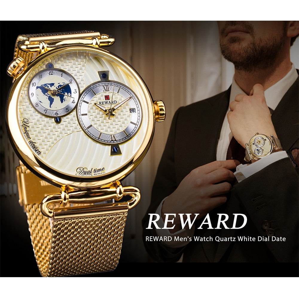 Men Watches New Luxury Top Brand REWARD Gold Watch for Business Quartz Waterproof Wristwatch with Gift Box Montre Homme