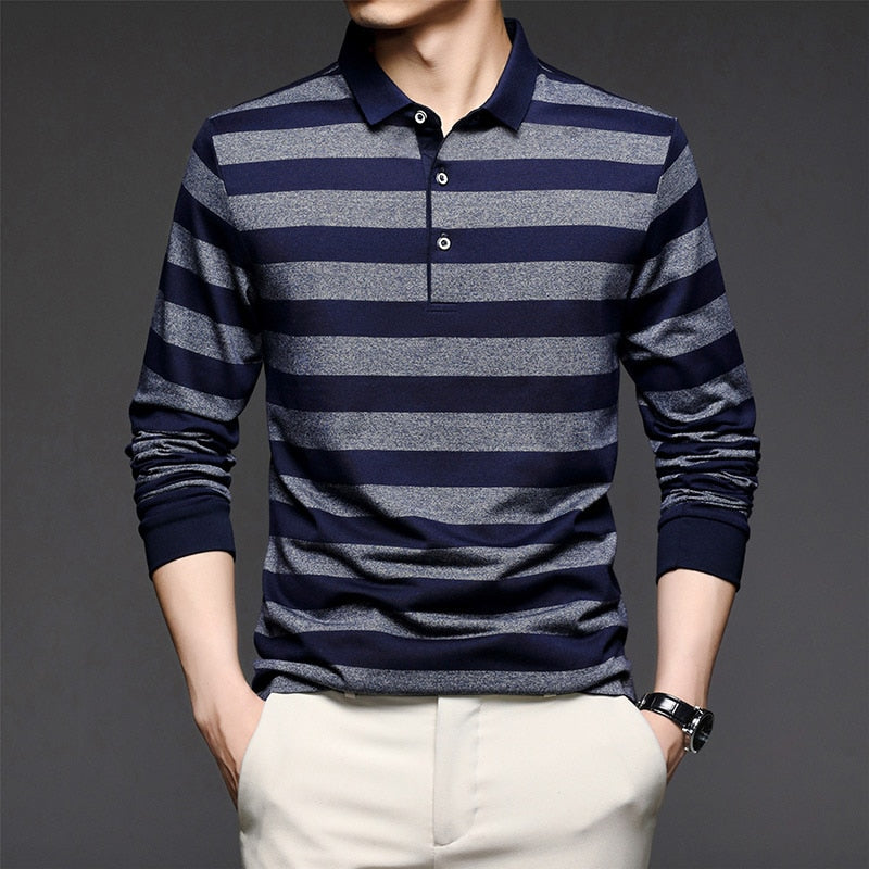 Top Grade 2022 New Fashion Brand Striped Men Plain Polo Shirts For Men Casual Designer Long Sleeve Tops Men's Clothing