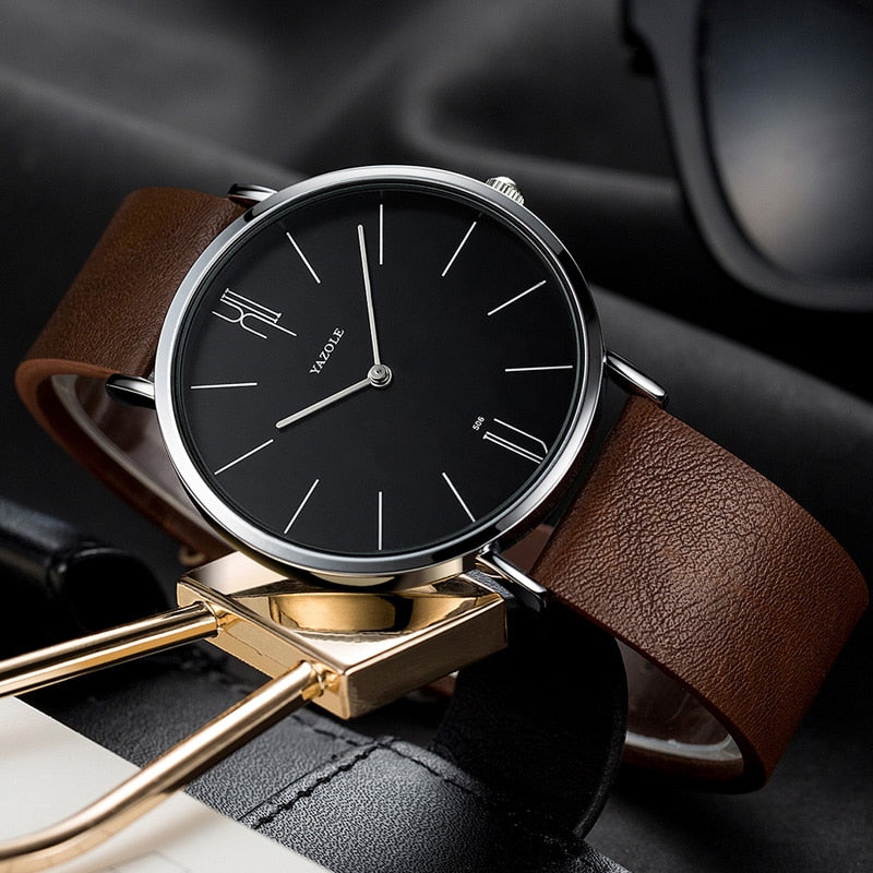 Simple Men's Watches Genuin Leather Bussiness Quartz Men Watch Waterproof Black White Dail Quartz Watch For Men Drop Shipping