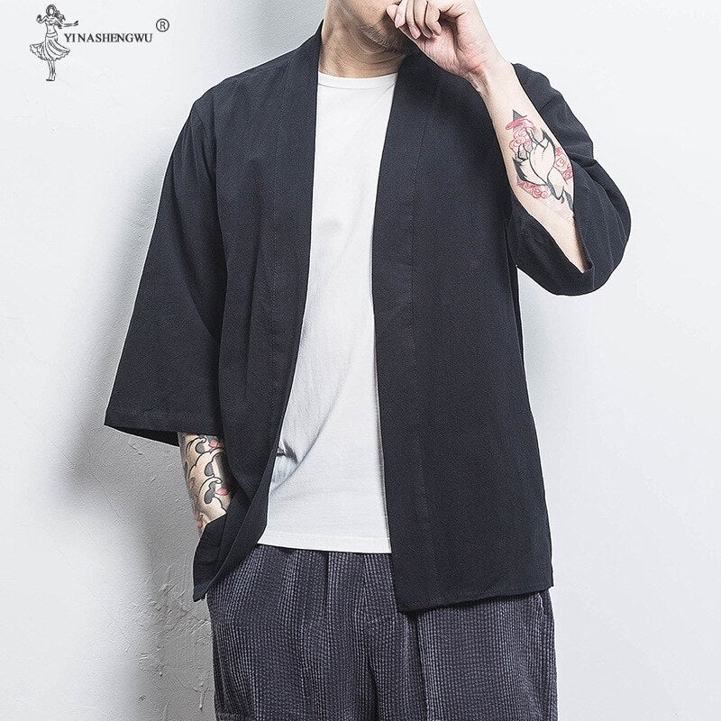 Japanese Kimono Men Cardigan Streetwear Yukata Male Shirt Haori Mens Kimono Shirt Traditional Japanese Samurai Clothing  5XL