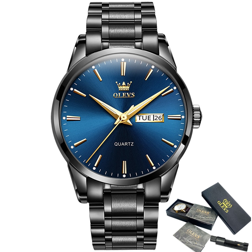OLEVS Men Watches Top Brand Luxury Fashion Business Breathable Leather Luminous Hand Quartz Wristwatch Gift for Man Reloj Hombre