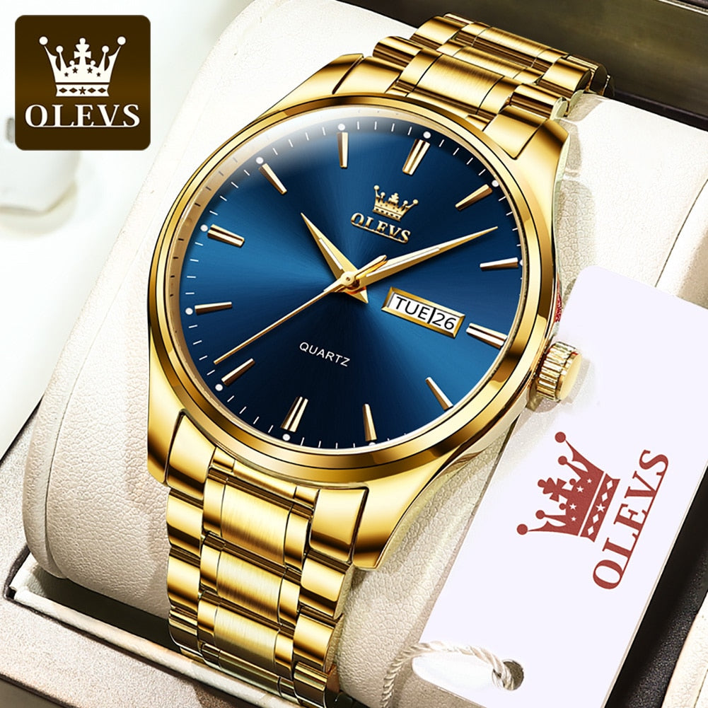 OLEVS Men Watches Top Brand Luxury Fashion Business Breathable Leather Luminous Hand Quartz Wristwatch Gift for Man Reloj Hombre