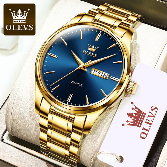 OLEVS Men Watches Top Brand Luxury Fashion Business Breathable Leather Luminous Hand Quartz Wristwatch Gift for Man Reloj Hombre