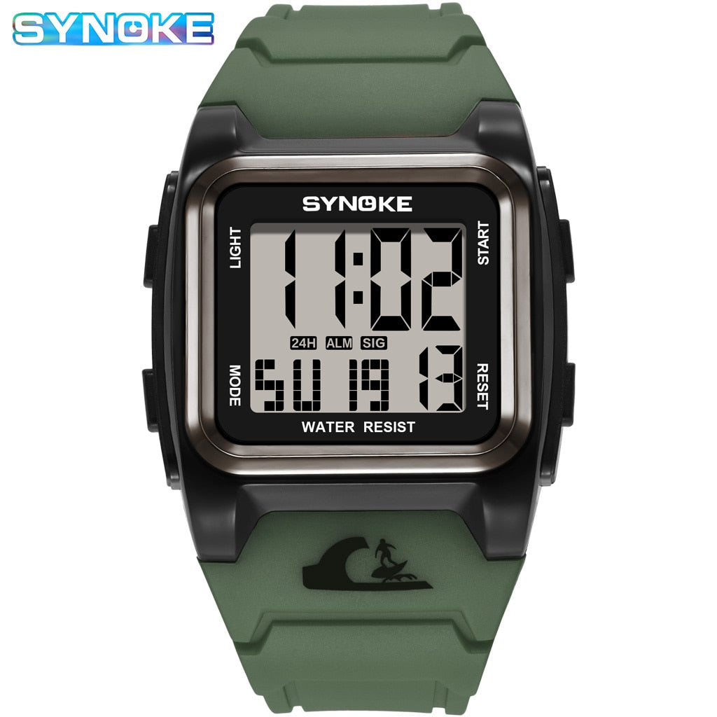 SYNOKE Men Sport Mlitary Watch 5ATM Waterproof Japanese Movement Electronic Watch Count Sports Watches Men Bracelet Alarm Clock