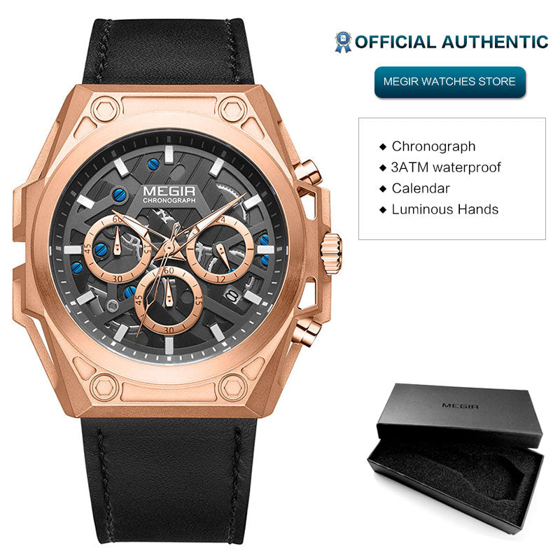 MEGIR Blue Watch Men Stainless Steel Dress Wrist Watch Man Waterproof Chronograph Quartz Watches Relogio Masculino часы мужские