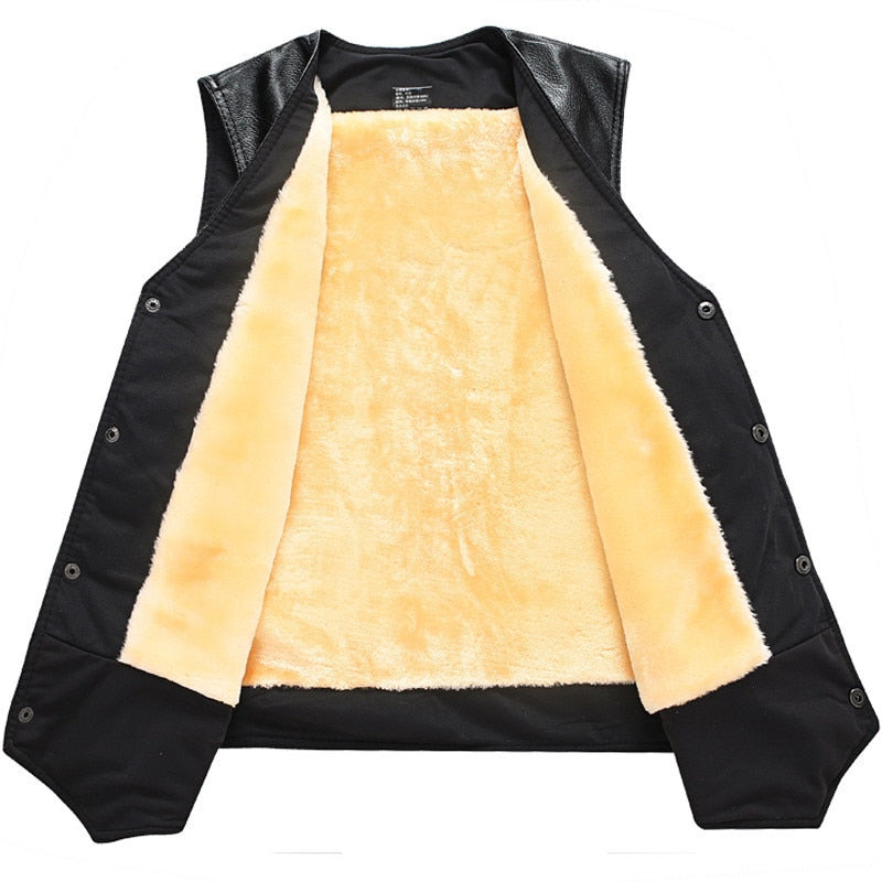 Ymwmhu PU Leather Waistcoat Men Motorcycle Vest Coat 2022 New Warm Autumn Sleeveless Jacket Velvet Solid Clothing Brand