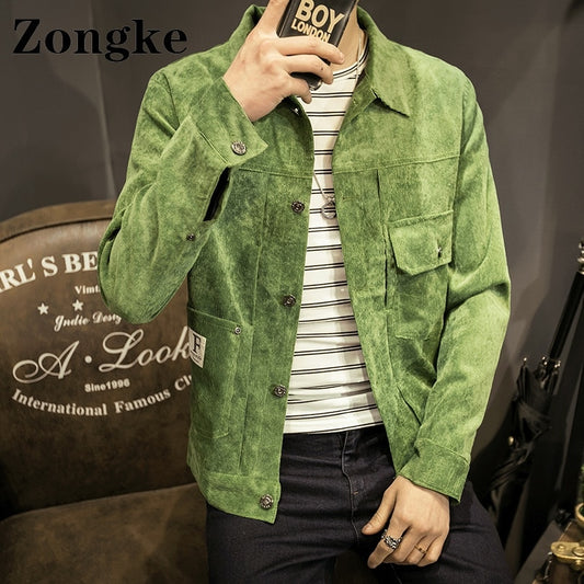Zongke Casual Streetwear Mens Corduroy Jacket Clothing Japanese Bombers Harajuku Coat Size M-5XL 2022 Spring New Arrivals