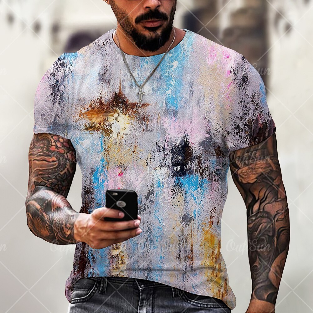 Summer Graffiti 3D Print Men's T Shirts Streetwear Polyester Crew Neck Short Sleeved Tops Casual Loose T-Shirts Men Clothing 6XL