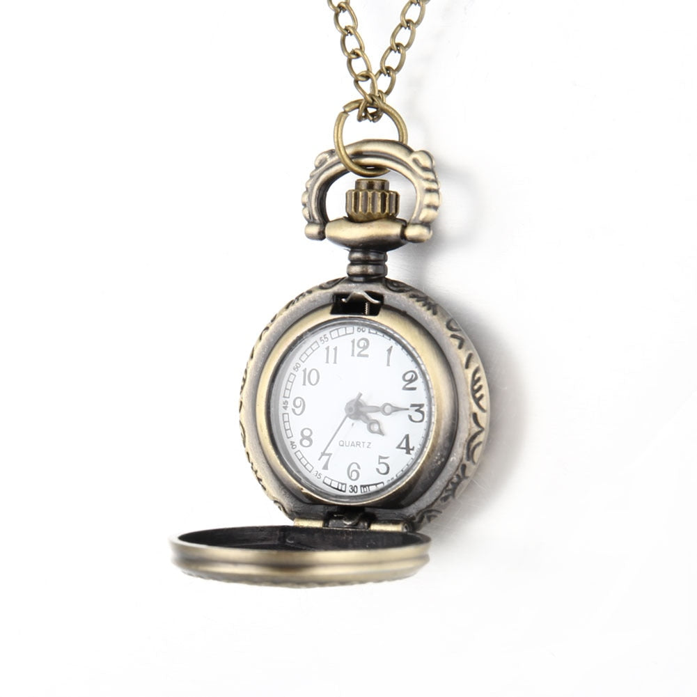 Newly Men Pocket Watch Retro Bronze Tone Round Shape Spider Web Pattern Watches With Chain Necklace