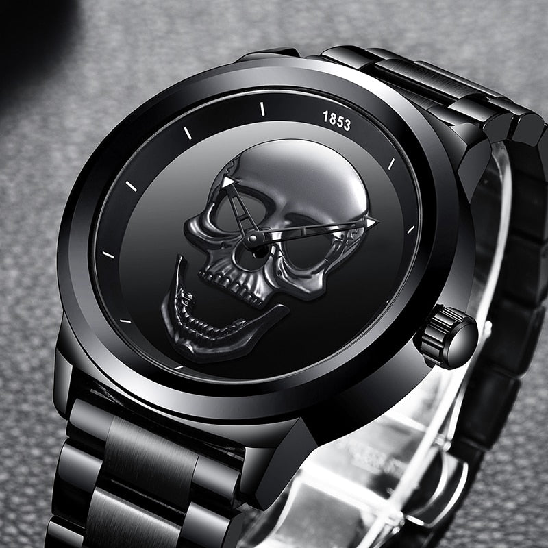 Men 3D Skull Watch LIGE Top Brand Quartz Stainless Steel Watchs Men Fashion Business Waterproof Creative Clock Relogio masculino