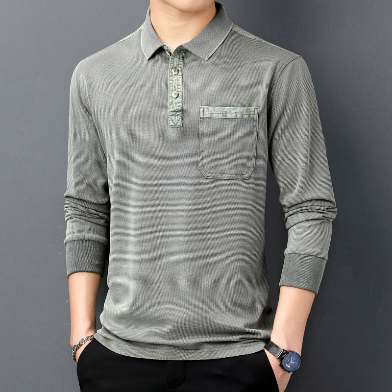 New Brand Spring Autumn Vintage Polo Shirt Men High Quality Cotton Tee Shirt Homme Long Sleeve Camisa Polo Men Clothing T1105