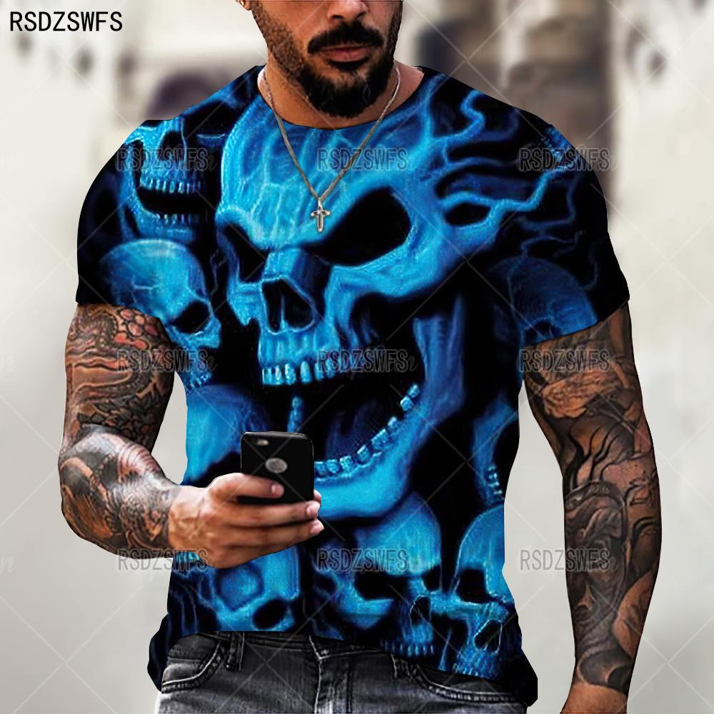 Summer Horror Skull 3D Print T Shirt For Men Casual Oversized Short Sleeve Clothes Streetwear Hip Hop Tops Tees Men Clothing 4XL 1 2