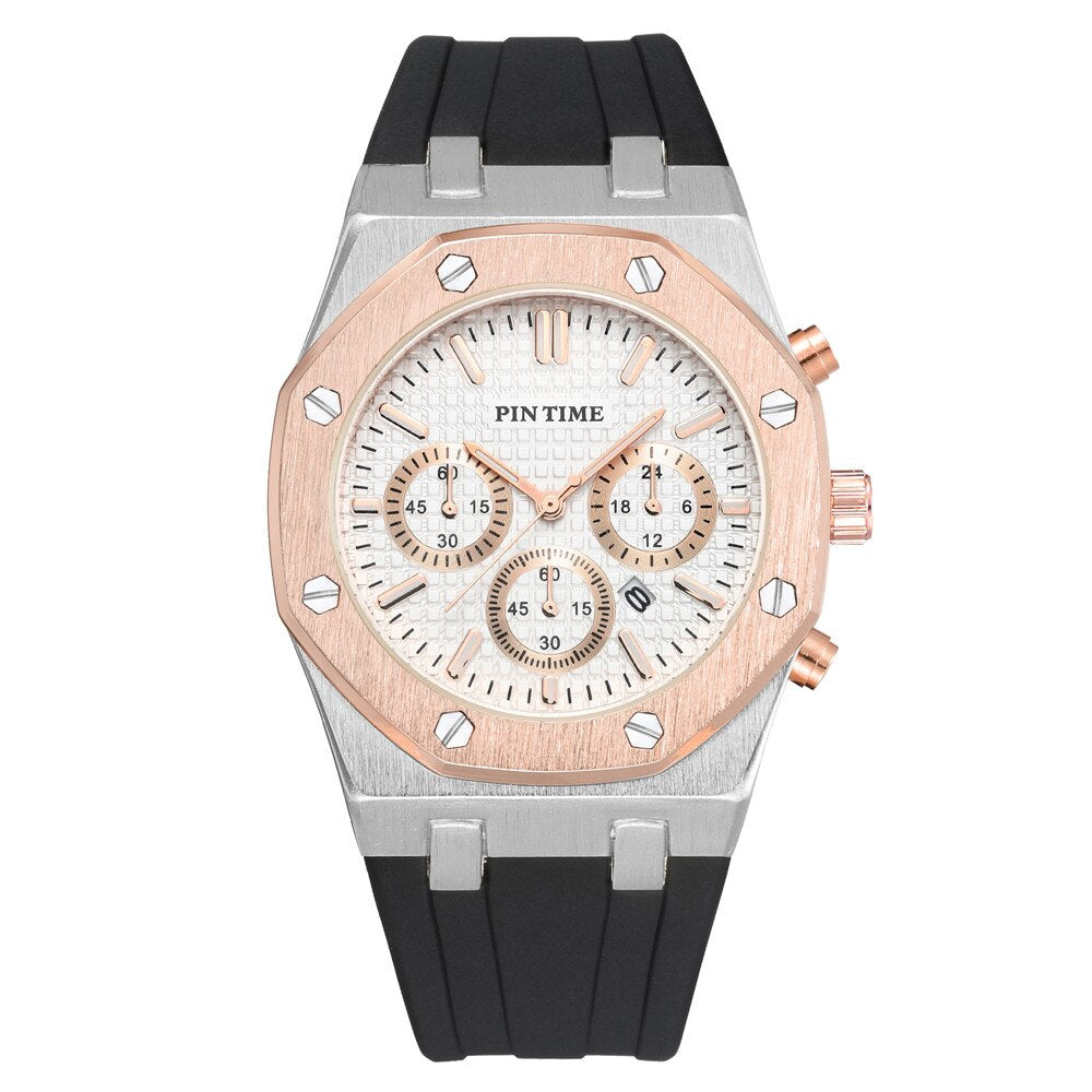 PINTIME Silicone Mens Watch Top Brand Luxury Quartz Clock Calendar Military Watch Men Sport Wristwatch Relogio Masculino Relojes