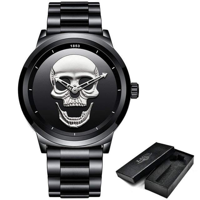 Men 3D Skull Watch LIGE Top Brand Quartz Stainless Steel Watchs Men Fashion Business Waterproof Creative Clock Relogio masculino