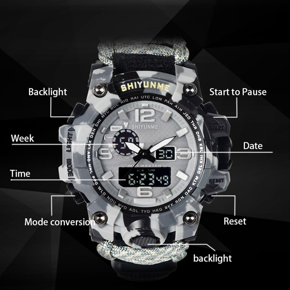 Men Military Sports LED Digital Watches Compass Outdoor Survival Multi-function Waterproof Men's Quartz Watch Relogio Masculino