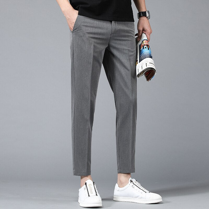 Spring Summer Business Suit Pants Men Thin Formal Slim Fit Classic Office Ankle Length Straight Casual Trousers Brand clothing