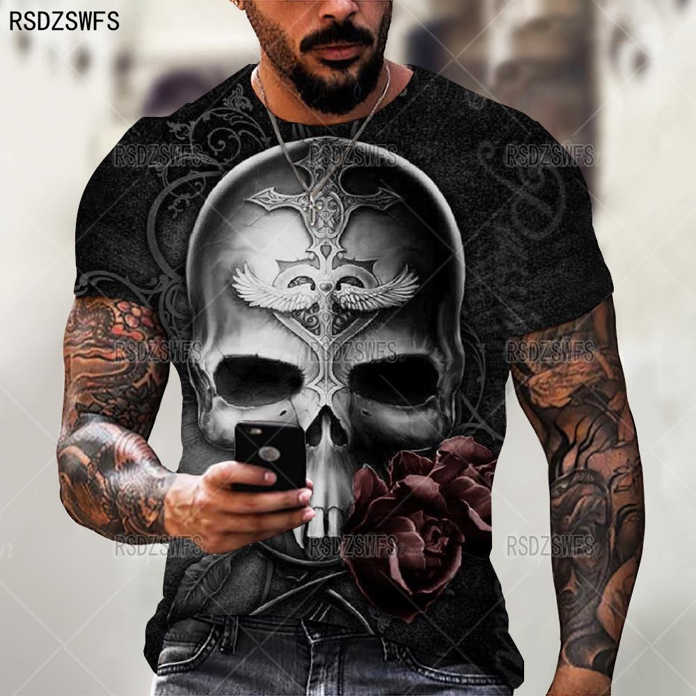 Summer Horror Skull 3D Print T Shirt For Men Casual Oversized Short Sleeve Clothes Streetwear Hip Hop Tops Tees Men Clothing 4XL