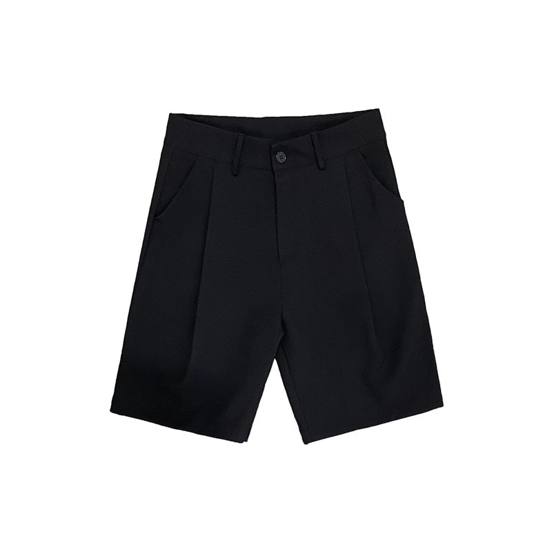Summer Men's Shorts Straight Fit Knee-Length Short Suit Pant Solid Beige Black Summer Clothing Student Thin Casual Shorts Man
