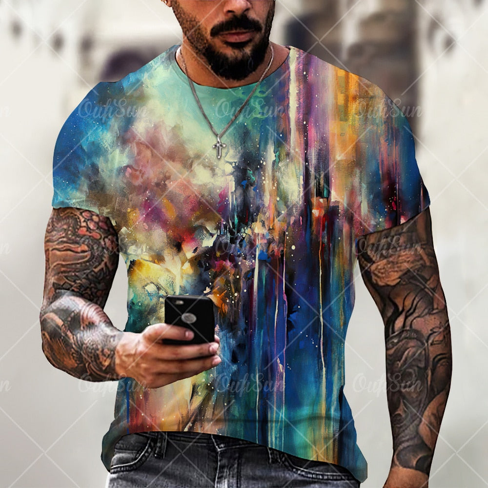 Summer Graffiti 3D Print Men's T Shirts Streetwear Polyester Crew Neck Short Sleeved Tops Casual Loose T-Shirts Men Clothing 6XL