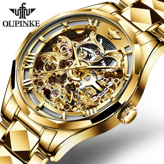 OUPINKE Watches for Men Skeleton Automatic Mechanical Watch Self Winding Sapphire Crystal Luxury Dress Tungsten Steel Waterproof