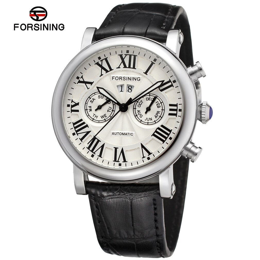 Luxury Design Men's Mechanic Watches Leather Strap Butterfly Clasp Male Clock Auto Date Day Month Calendar Wristwatches for Man