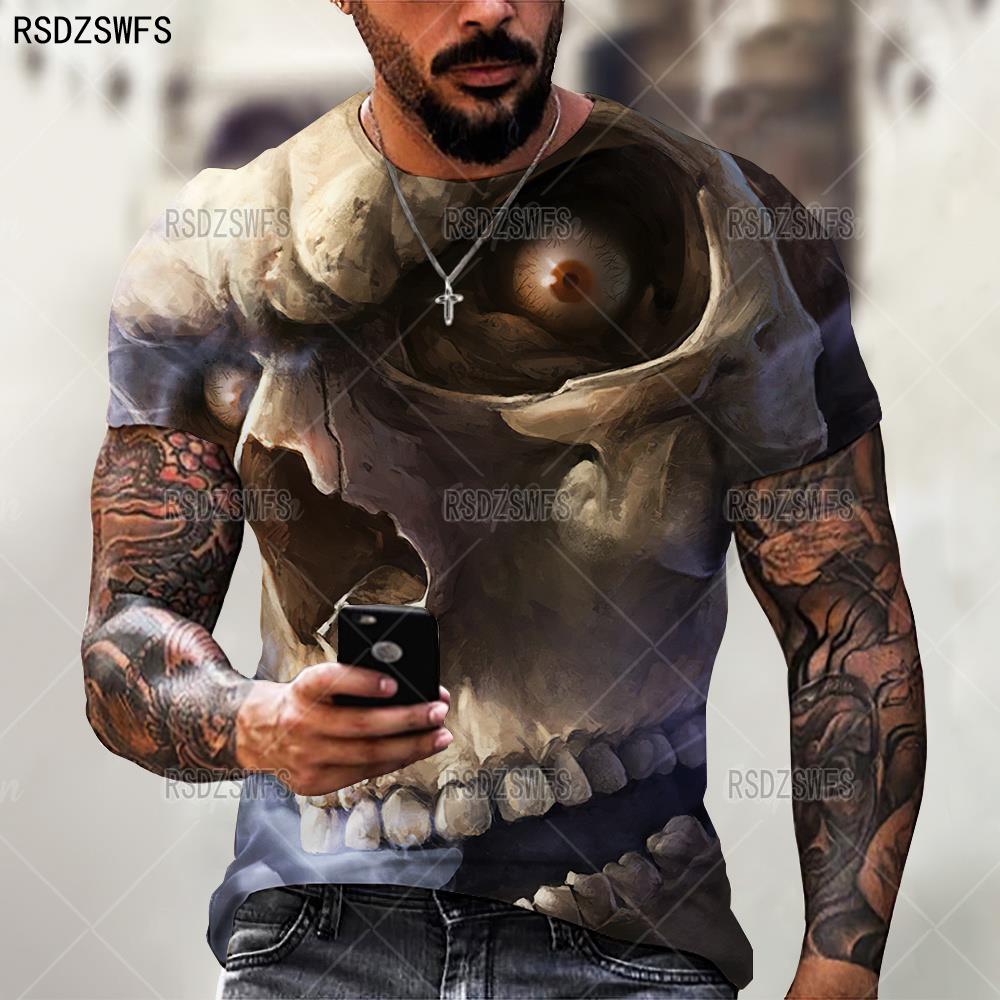 Summer Horror Skull 3D Print T Shirt For Men Casual Oversized Short Sleeve Clothes Streetwear Hip Hop Tops Tees Men Clothing 4XL