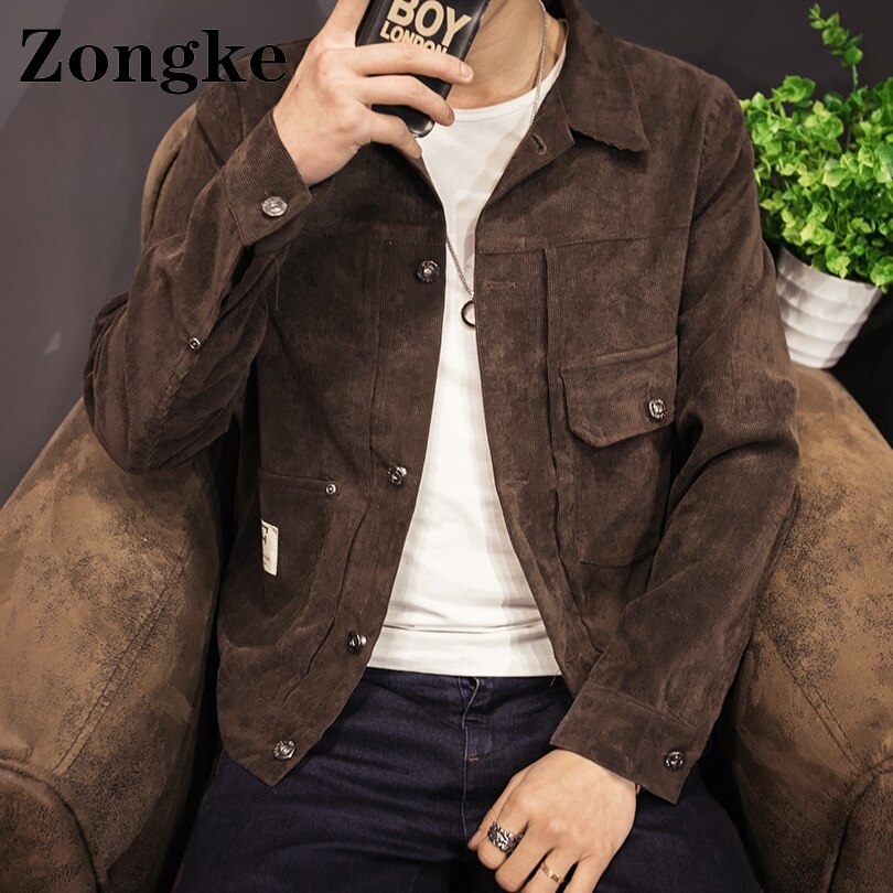 Zongke Casual Streetwear Mens Corduroy Jacket Clothing Japanese Bombers Harajuku Coat Size M-5XL 2022 Spring New Arrivals