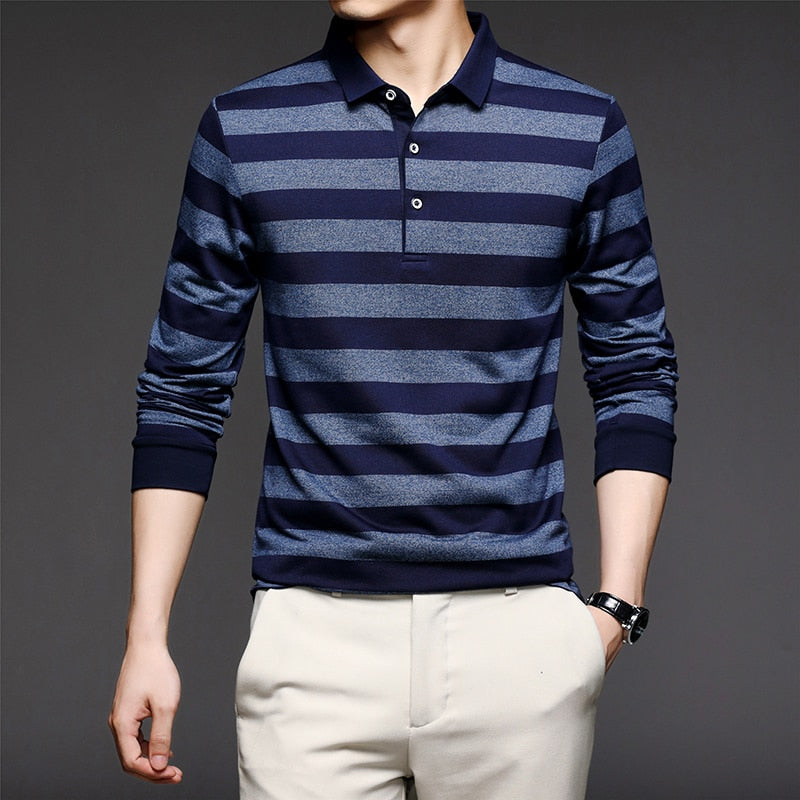 Top Grade 2022 New Fashion Brand Striped Men Plain Polo Shirts For Men Casual Designer Long Sleeve Tops Men's Clothing