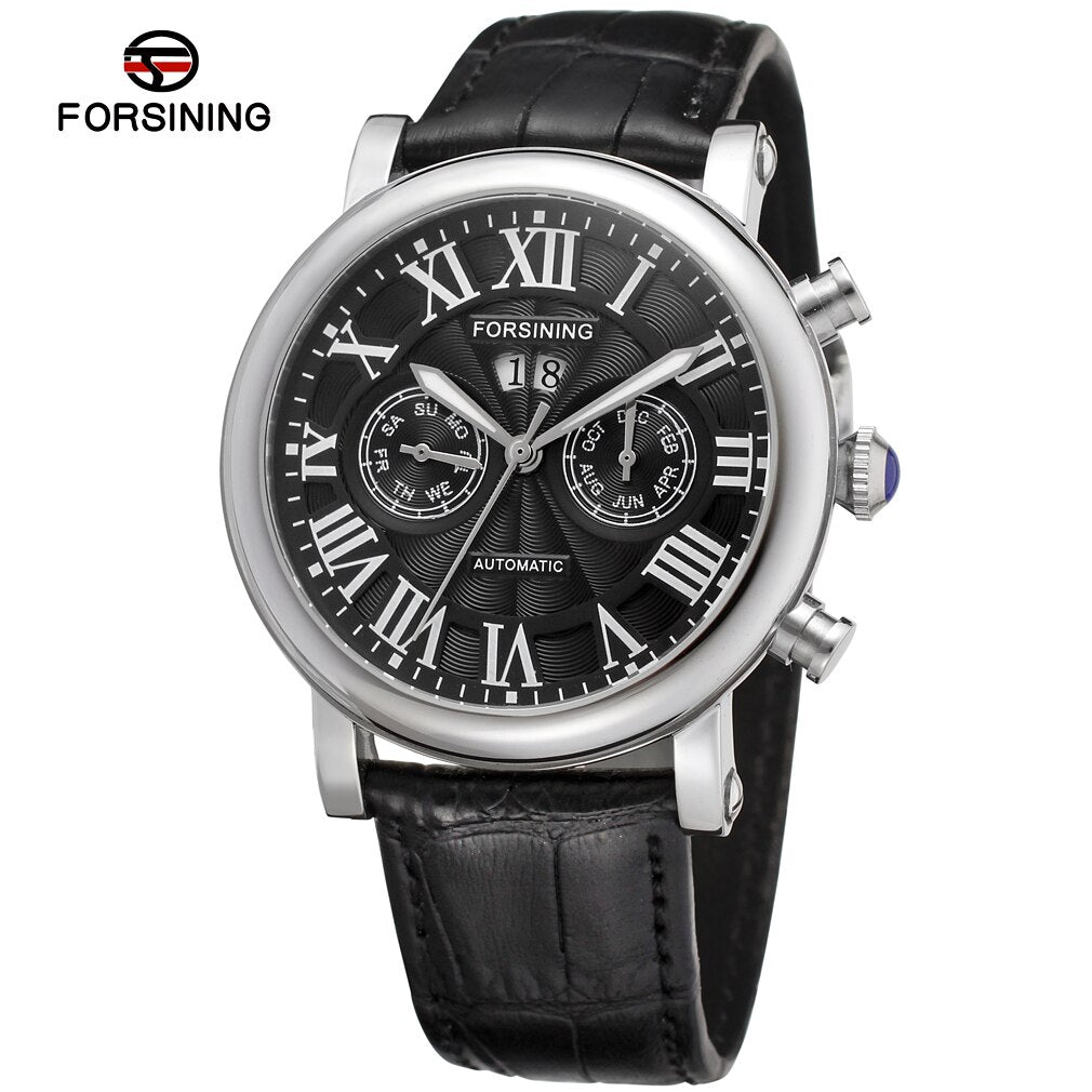 Luxury Design Men's Mechanic Watches Leather Strap Butterfly Clasp Male Clock Auto Date Day Month Calendar Wristwatches for Man