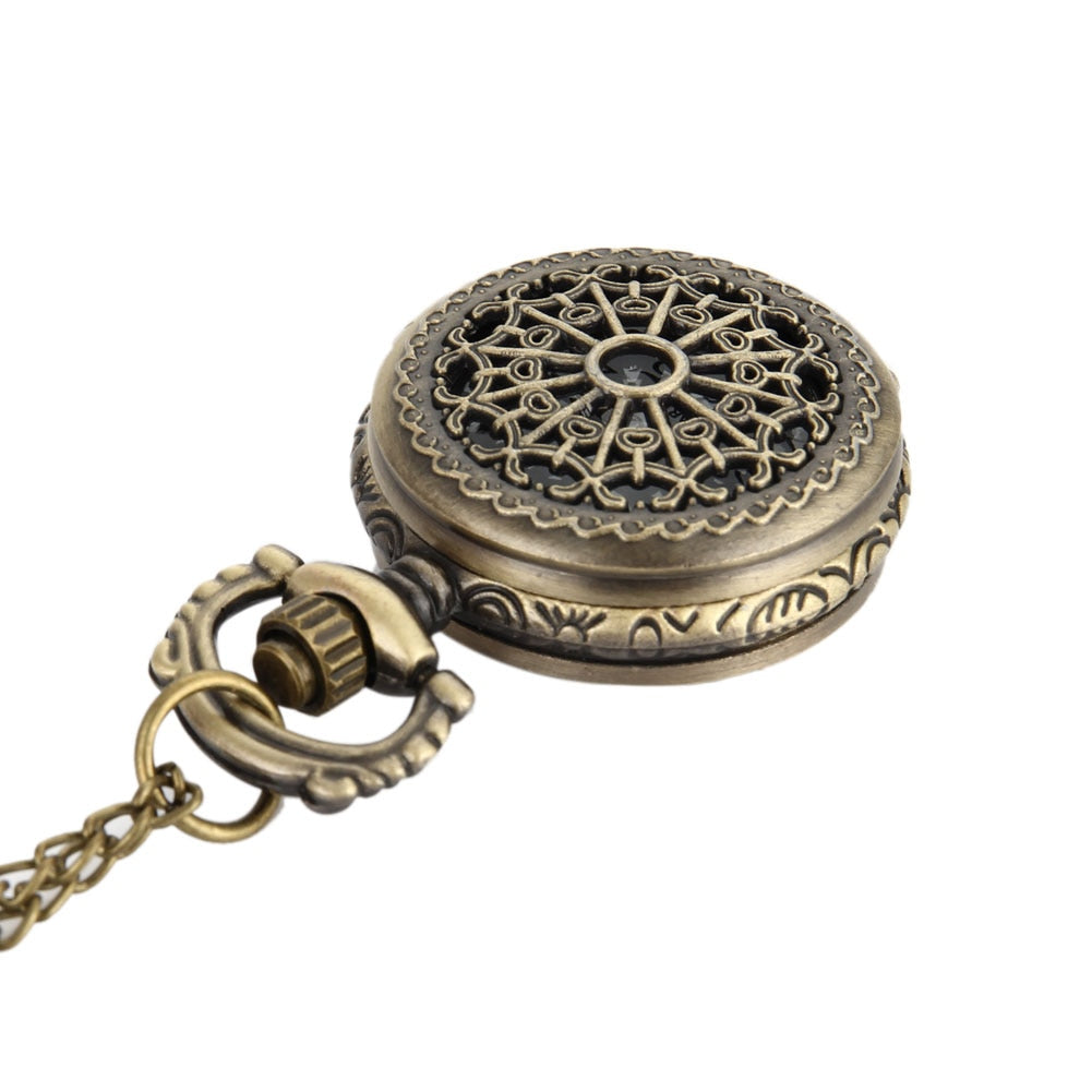 Newly Men Pocket Watch Retro Bronze Tone Round Shape Spider Web Pattern Watches With Chain Necklace