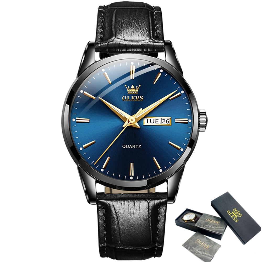 OLEVS Men Watches Top Brand Luxury Fashion Business Breathable Leather Luminous Hand Quartz Wristwatch Gift for Man Reloj Hombre