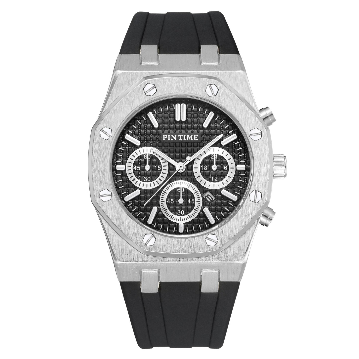 PINTIME Silicone Mens Watch Top Brand Luxury Quartz Clock Calendar Military Watch Men Sport Wristwatch Relogio Masculino Relojes