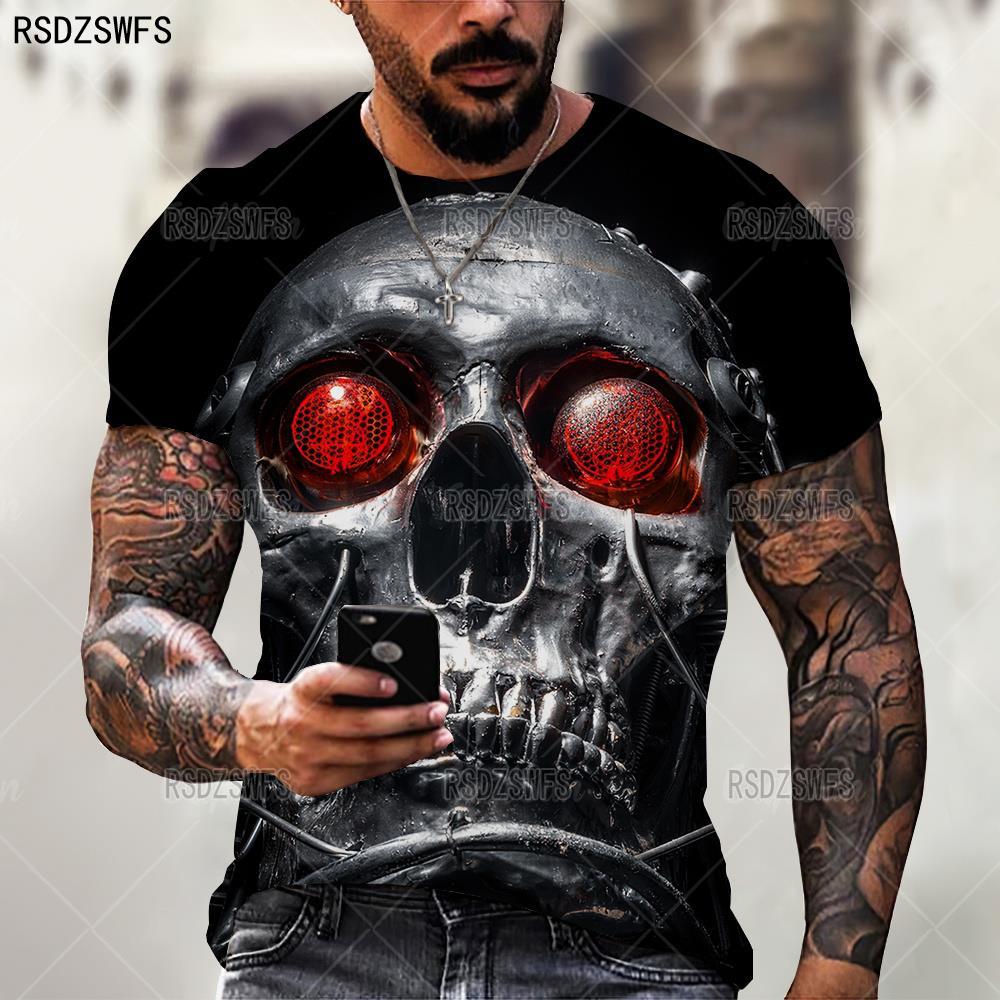 Summer Horror Skull 3D Print T Shirt For Men Casual Oversized Short Sleeve Clothes Streetwear Hip Hop Tops Tees Men Clothing 4XL 1 2