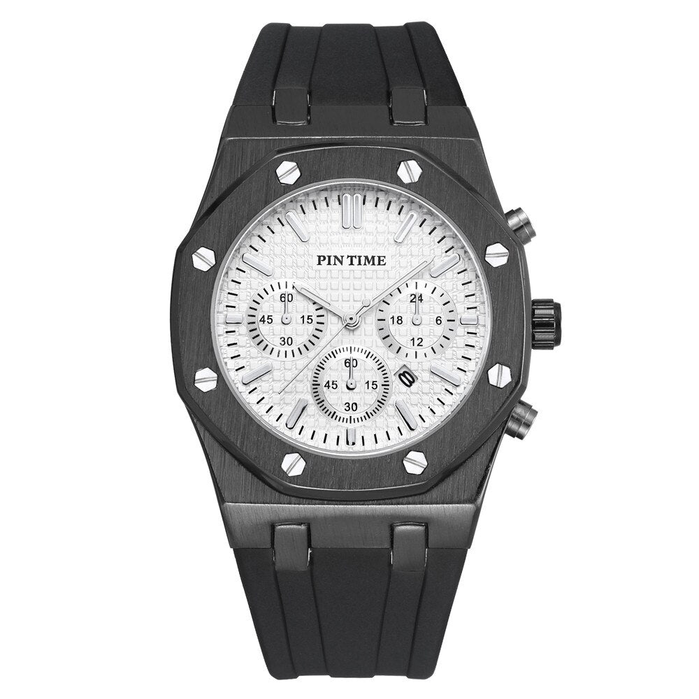 PINTIME Silicone Mens Watch Top Brand Luxury Quartz Clock Calendar Military Watch Men Sport Wristwatch Relogio Masculino Relojes