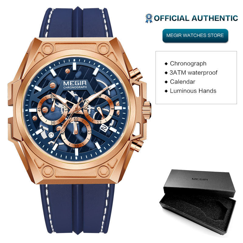 MEGIR Blue Watch Men Stainless Steel Dress Wrist Watch Man Waterproof Chronograph Quartz Watches Relogio Masculino часы мужские