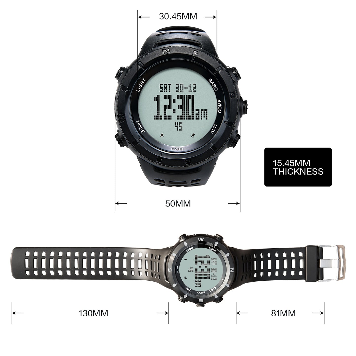 EZON H001H13 Professional Climbing Hiking Wristwatches Altimeter Barometer Compass Men Digital Sports Watch 50M Waterproof
